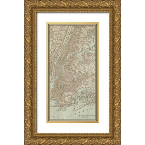 Tinted Map of New York Gold Ornate Wood Framed Art Print with Double Matting by Vision Studio