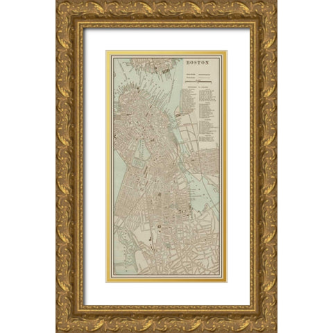 Tinted Map of Boston Gold Ornate Wood Framed Art Print with Double Matting by Vision Studio