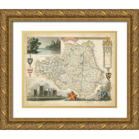 Map of Durham Gold Ornate Wood Framed Art Print with Double Matting by Unknown