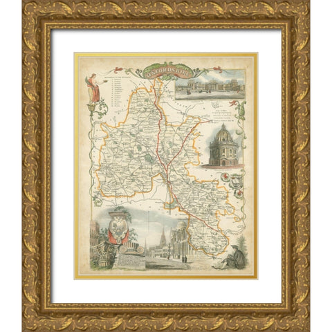 Map of Oxfordshire Gold Ornate Wood Framed Art Print with Double Matting by Unknown
