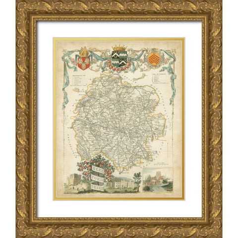 Map of Herefordshire Gold Ornate Wood Framed Art Print with Double Matting by Unknown