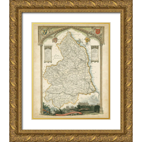 Map of Northumberland Gold Ornate Wood Framed Art Print with Double Matting by Unknown