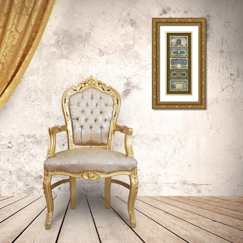 Foreign Currency Panel II Gold Ornate Wood Framed Art Print with Double Matting by Unknown