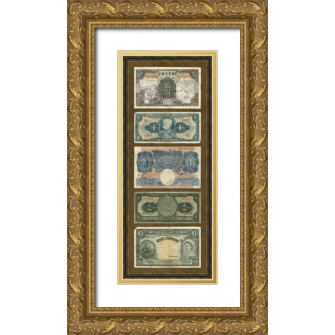 Foreign Currency Panel II Gold Ornate Wood Framed Art Print with Double Matting by Unknown