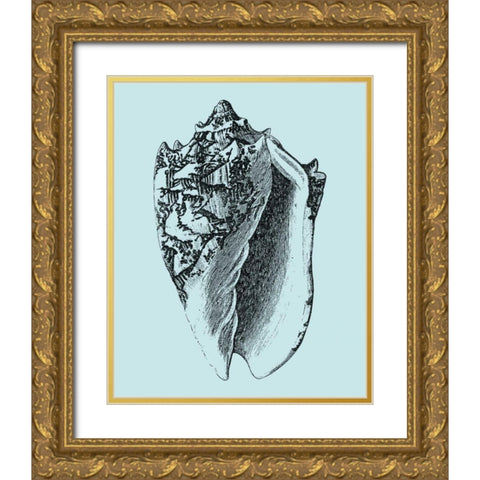 Shells on Aqua I Gold Ornate Wood Framed Art Print with Double Matting by Vision Studio