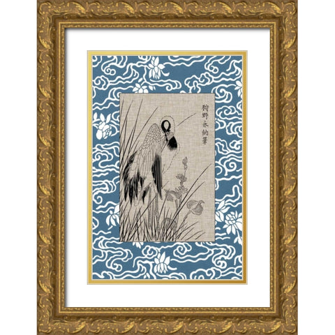 Asian Crane Panel II Gold Ornate Wood Framed Art Print with Double Matting by Vision Studio