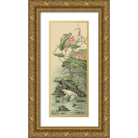 Crane and Lotus Panel II Gold Ornate Wood Framed Art Print with Double Matting by Racinet