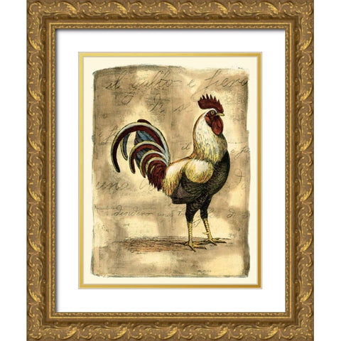 Tuscany Rooster I Gold Ornate Wood Framed Art Print with Double Matting by Bookman, D.