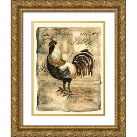 Tuscany Rooster II Gold Ornate Wood Framed Art Print with Double Matting by Bookman, D.