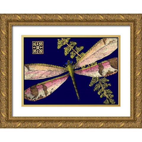 Mini Shimmering Dragonfly II Gold Ornate Wood Framed Art Print with Double Matting by Vision Studio