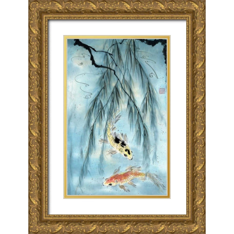 Golden Koi Gold Ornate Wood Framed Art Print with Double Matting by Parker, Nan Rae