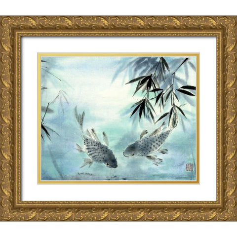 Koi Gold Ornate Wood Framed Art Print with Double Matting by Parker, Nan Rae