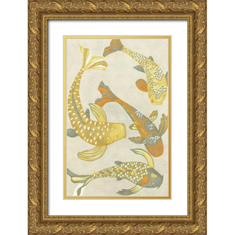 Golden Koi I Gold Ornate Wood Framed Art Print with Double Matting by Zarris, Chariklia