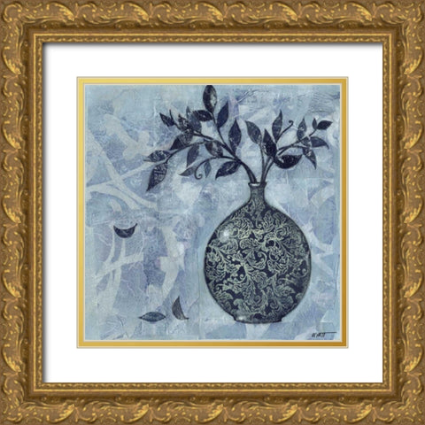 Ornate Vase with Indigo Leaves I Gold Ornate Wood Framed Art Print with Double Matting by Wyatt Jr., Norman