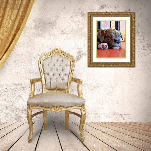 Kratos Baby Pit Bull Gold Ornate Wood Framed Art Print with Double Matting by McClintock, Robert