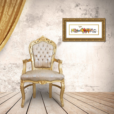 Large Bird Menagerie Gold Ornate Wood Framed Art Print with Double Matting by Russell, Wendy
