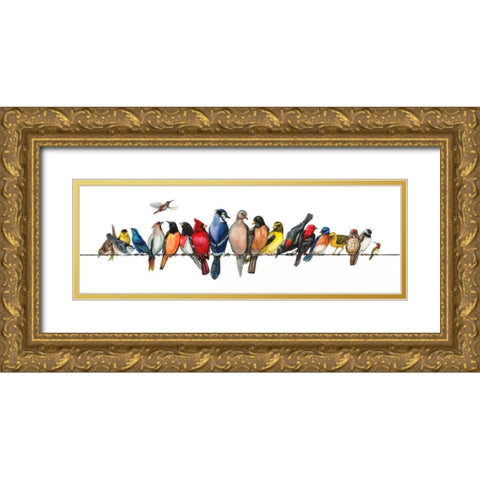 Large Bird Menagerie Gold Ornate Wood Framed Art Print with Double Matting by Russell, Wendy