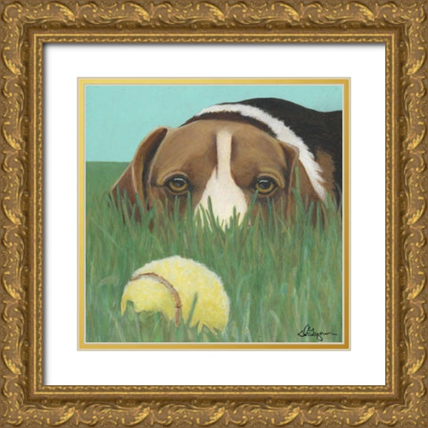 Dlynns Dogs - Sunny Gold Ornate Wood Framed Art Print with Double Matting by Roll, Dlynn