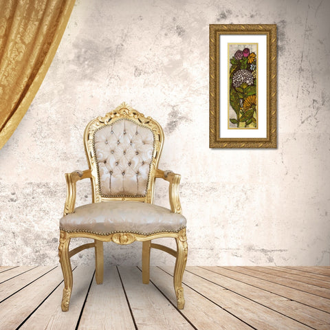 Batik Flower Panel I Gold Ornate Wood Framed Art Print with Double Matting by Davis, Andrea