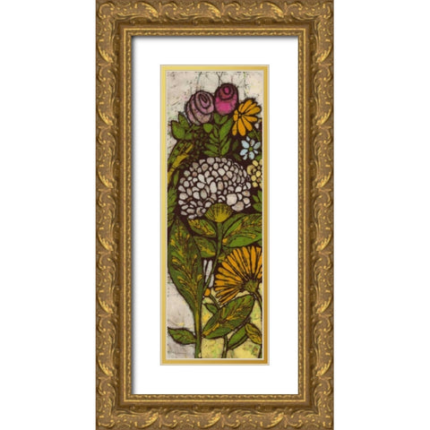 Batik Flower Panel I Gold Ornate Wood Framed Art Print with Double Matting by Davis, Andrea