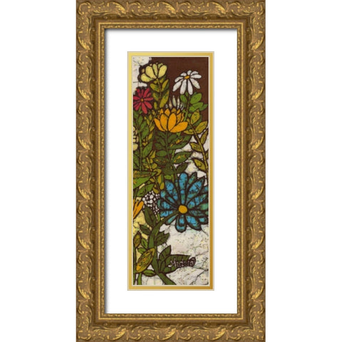 Batik Flower Panel II Gold Ornate Wood Framed Art Print with Double Matting by Davis, Andrea