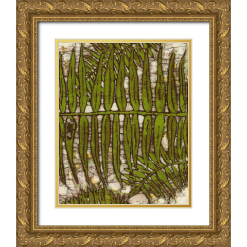 Batik Frond III Gold Ornate Wood Framed Art Print with Double Matting by Davis, Andrea