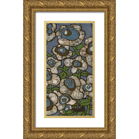 Blue Batik Flowers II Gold Ornate Wood Framed Art Print with Double Matting by Davis, Andrea