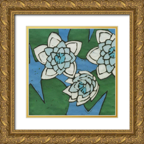 Turquoise Batik Botanical II Gold Ornate Wood Framed Art Print with Double Matting by Davis, Andrea