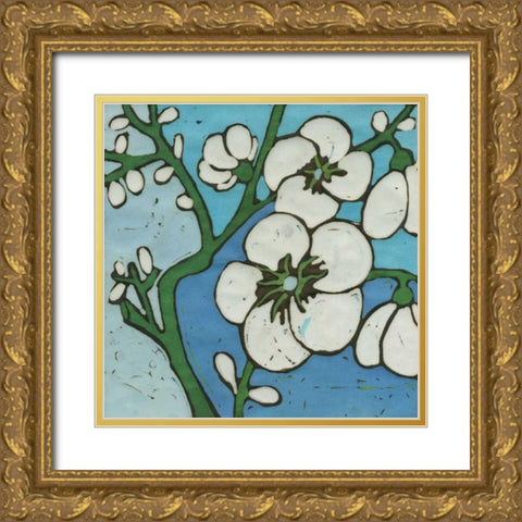 Turquoise Batik Botanical V Gold Ornate Wood Framed Art Print with Double Matting by Davis, Andrea