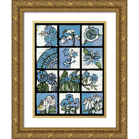 Asure Botanical I 12-Patch Gold Ornate Wood Framed Art Print with Double Matting by Davis, Andrea