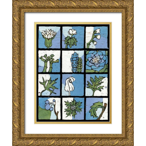 Asure Botanical II 12-Patch Gold Ornate Wood Framed Art Print with Double Matting by Davis, Andrea