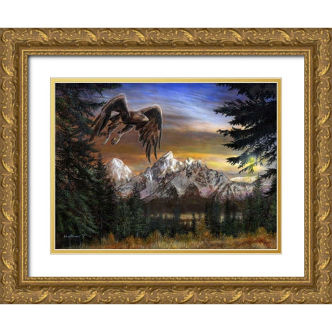 Soaring Eagle Gold Ornate Wood Framed Art Print with Double Matting by Daniel, Kevin
