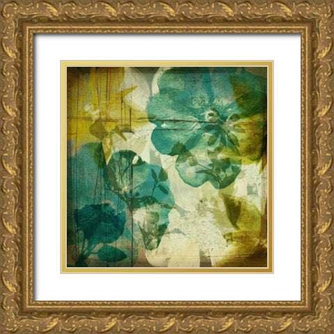 Vintage Teal Blooms I Gold Ornate Wood Framed Art Print with Double Matting by Mountain, Ricki