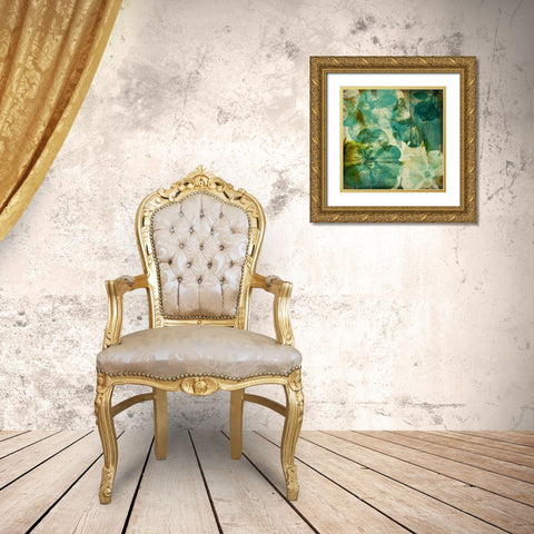 Vintage Teal Blooms II Gold Ornate Wood Framed Art Print with Double Matting by Mountain, Ricki