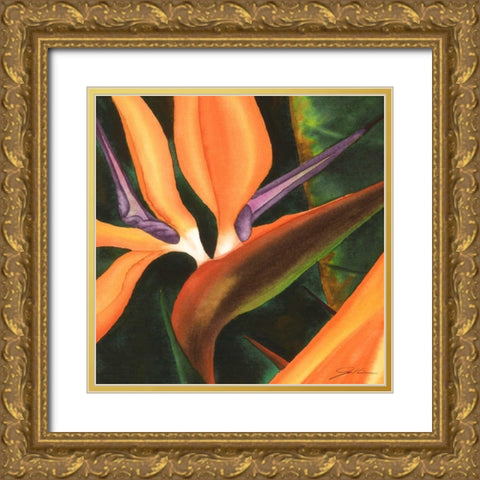 Bird of Paradise Tile IV Gold Ornate Wood Framed Art Print with Double Matting by Higby, Jason