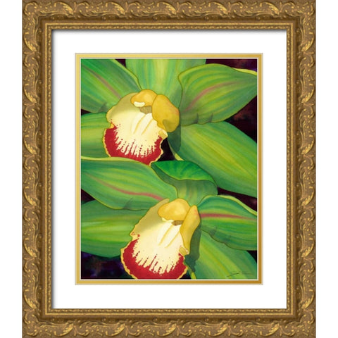 Lime Orchid I Gold Ornate Wood Framed Art Print with Double Matting by Higby, Jason
