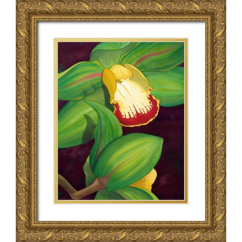 Lime Orchid II Gold Ornate Wood Framed Art Print with Double Matting by Higby, Jason