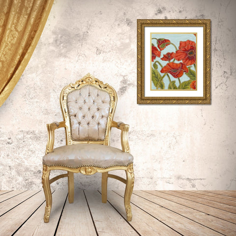 Poppy Talk I Gold Ornate Wood Framed Art Print with Double Matting by Deans, Karen