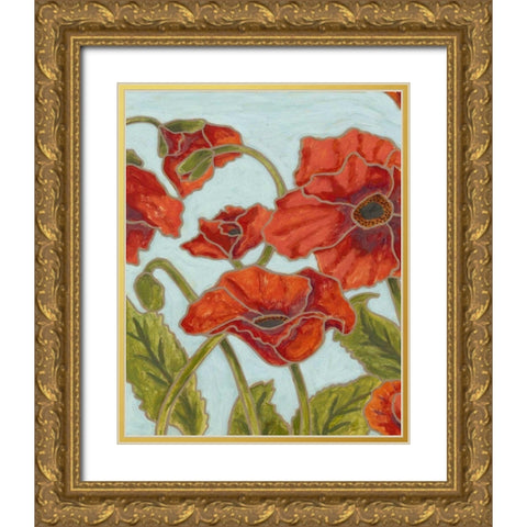 Poppy Talk I Gold Ornate Wood Framed Art Print with Double Matting by Deans, Karen