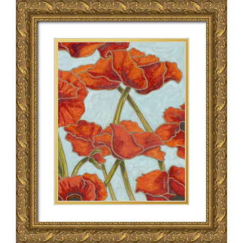 Poppy Talk II Gold Ornate Wood Framed Art Print with Double Matting by Deans, Karen