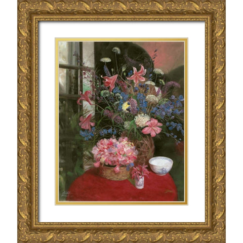 Floral Still Life I Gold Ornate Wood Framed Art Print with Double Matting by Bo, Li