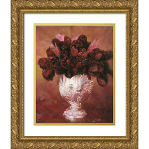 Floral Still Life II Gold Ornate Wood Framed Art Print with Double Matting by Bo, Li