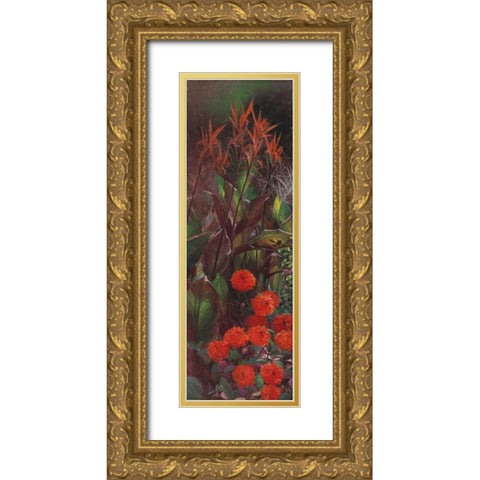 Dahlia Garden I Gold Ornate Wood Framed Art Print with Double Matting by Bo, Li