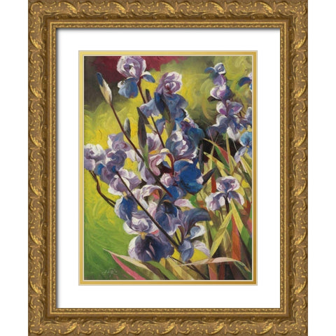 Iris Garden I Gold Ornate Wood Framed Art Print with Double Matting by Bo, Li