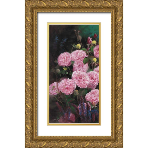 Rose Garden I Gold Ornate Wood Framed Art Print with Double Matting by Bo, Li