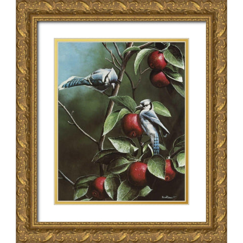 Summer Blue Jays Gold Ornate Wood Framed Art Print with Double Matting by Daniel, Kevin