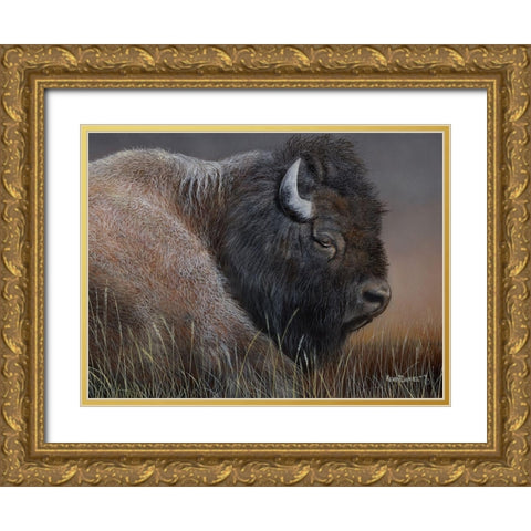 American Icon- Bison Gold Ornate Wood Framed Art Print with Double Matting by Daniel, Kevin
