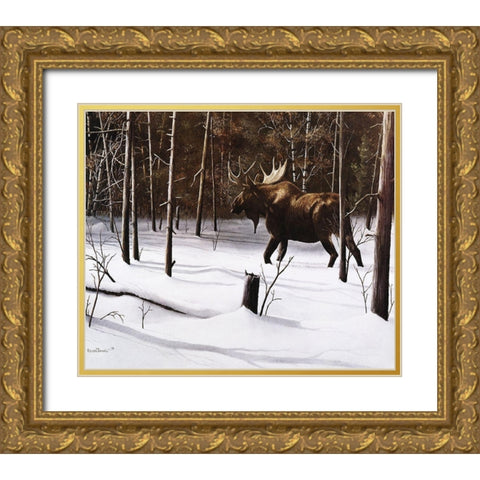 Winter Forage Gold Ornate Wood Framed Art Print with Double Matting by Daniel, Kevin