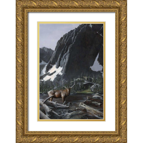 Mountainside Elk I Gold Ornate Wood Framed Art Print with Double Matting by Daniel, Kevin