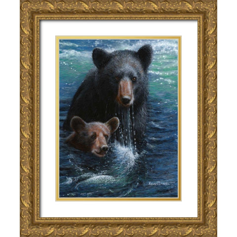 Bearly Swimming Gold Ornate Wood Framed Art Print with Double Matting by Daniel, Kevin